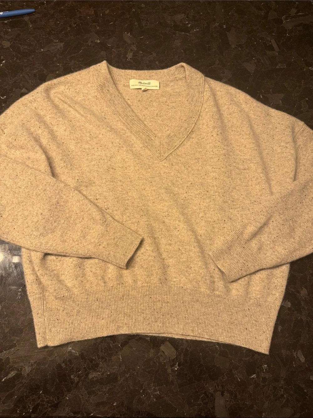 Madewell Women's V-Neck Sweater in Heathered Beige